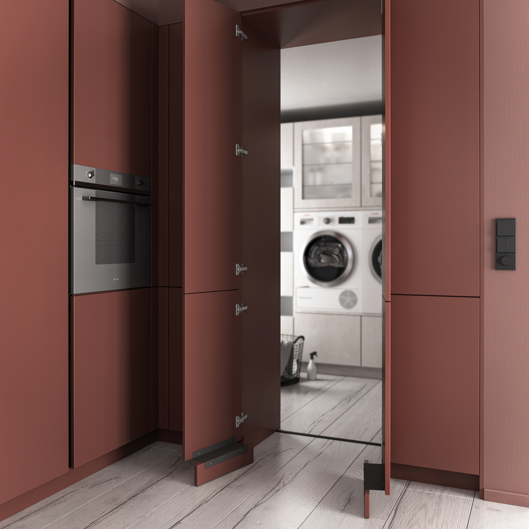 Artego Küche Hauswirtschaftsraum Durchgangsschrank Oxidrot